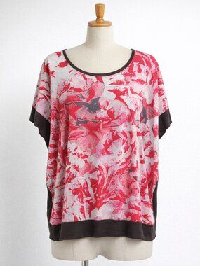 Apt. 9 Woman Tunic Blouse 2X Pink Floral Gray Dolman Sleeve Hi-Low casual chic